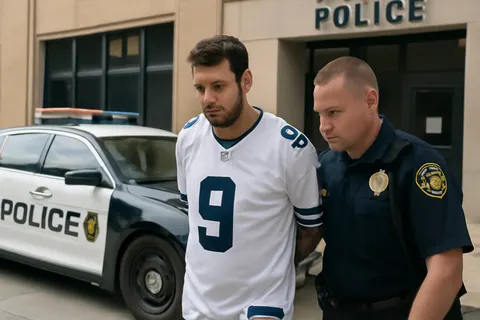 Grounded editorial scene illustrating Former Dallas Cowboys quarterback and current CBS analyst Tony Romo was reportedly arrested in Milwaukee on July 24, 2026, after performing poorly on field sobriety tests.