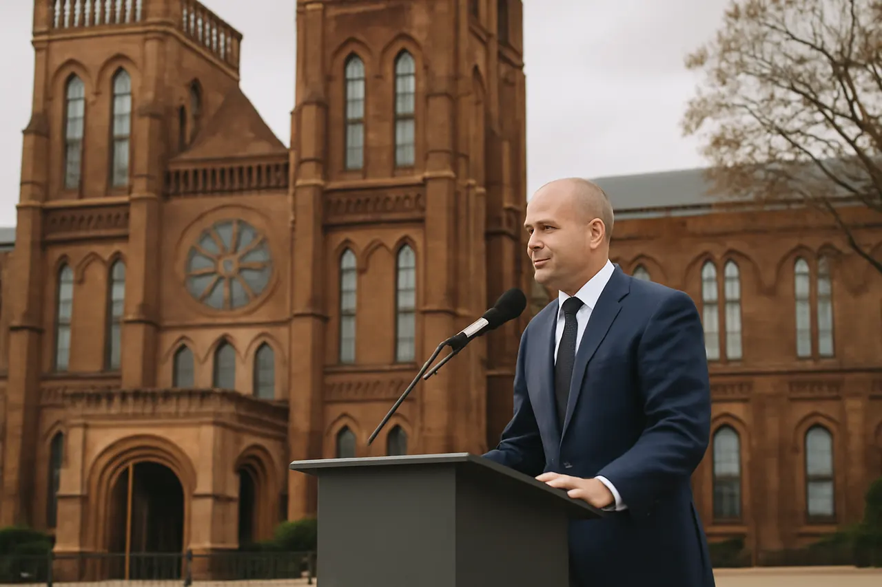 Grounded editorial scene illustrating Texas Republican Rep. Brandon Gill backs President Donald Trump’s directive to address alleged left-wing activism at the Smithsonian Museum and calls for museum officials to be removed.