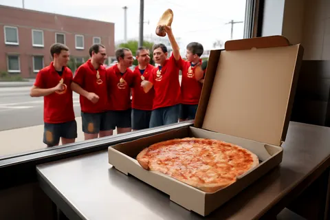 Grounded editorial scene illustrating After winning the World Cup on July 25, 2026, the Spanish team enjoyed 46 pizzas made by BXJ, a bagel shop in Orange, New Jersey.