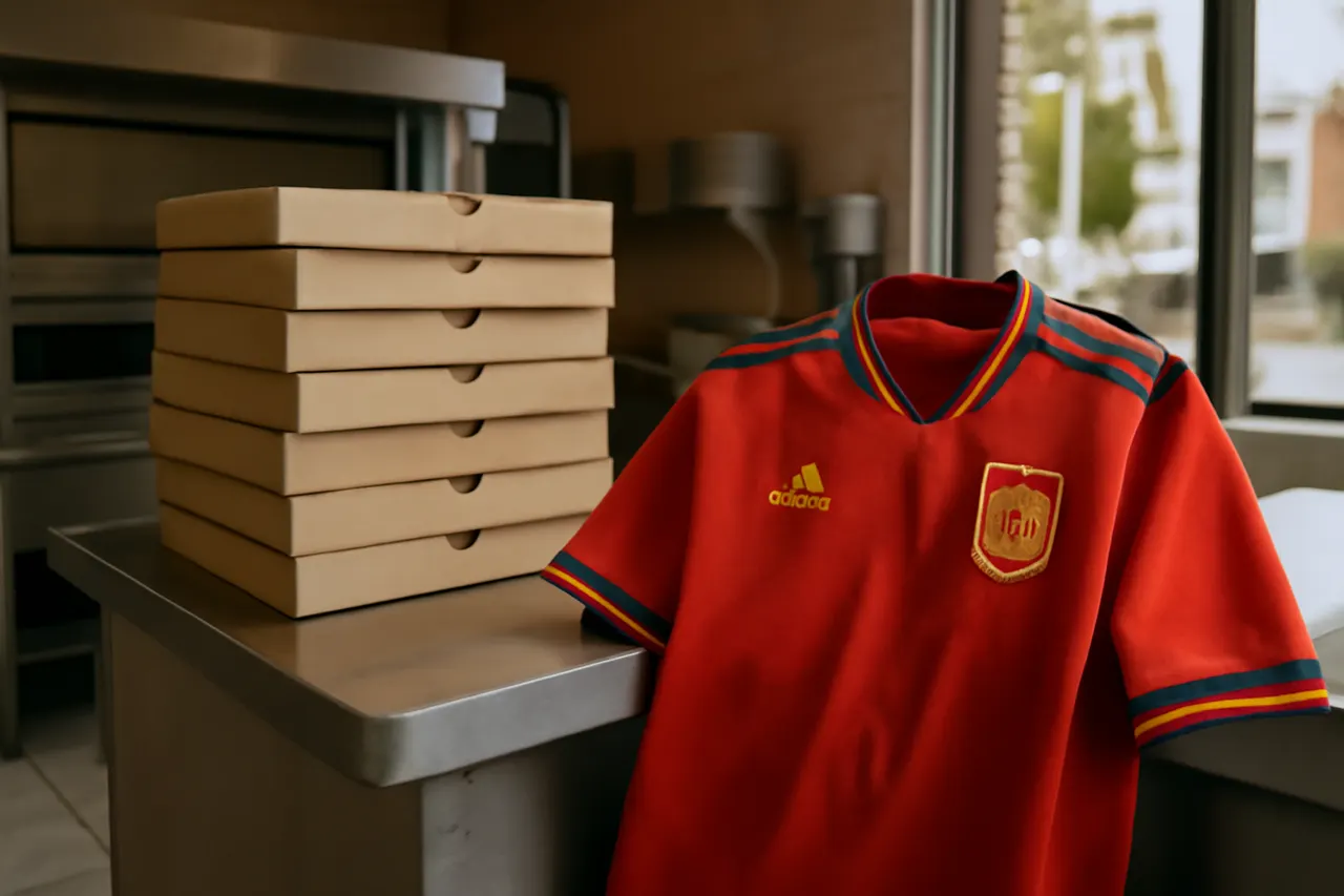Grounded editorial scene illustrating After winning the World Cup on July 25, 2026, the Spanish team enjoyed 46 pizzas made by BXJ, a bagel shop in Orange, New Jersey.
