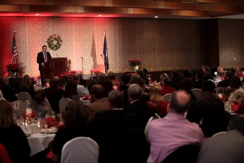 U.S. Congressman Thomas Massie speaking at the 2014 Boone County Republican Party Christmas Gala at the Receptions Banquet Center in Erlanger, Kentucky. Please attribute to Gage Skidmore if used elsewhere.