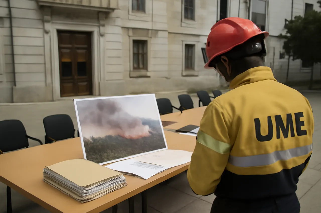 Grounded editorial scene illustrating Firefighters from Spain's Military Emergencies Unit continue battling extensive wildfires across central Spain, with Ávila province suffering the largest damage.