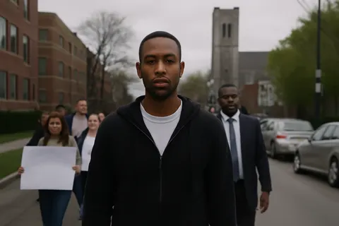 Grounded editorial scene illustrating The march near the site of Caldwell's brother's murder highlighted ongoing violence in Chicago and the absence of key city leaders.