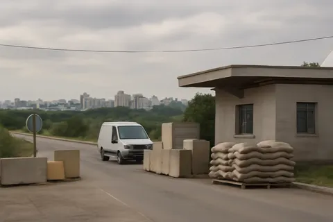Grounded editorial scene illustrating Videos show Ukrainian drones hitting Belgorod, a city near the Ukraine-Russia border.
