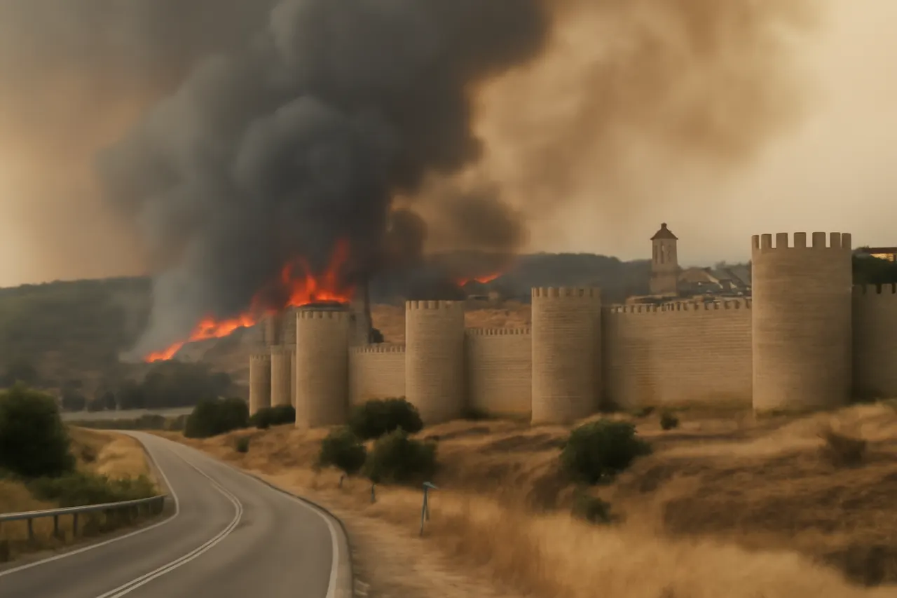 Grounded editorial scene illustrating Wildfires continue to rage in the provinces of Avila and Madrid, prompting Spain to declare a national emergency on July 24, 2026.