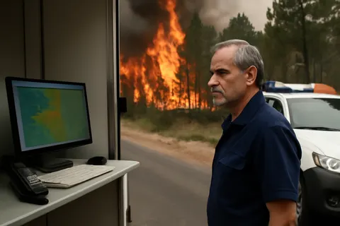 Grounded editorial scene illustrating Severe wildfires in southwest France and central Spain, fueled by climate change-induced heatwaves and drought, raise urgent questions about post-fire recovery and carbon emissions.