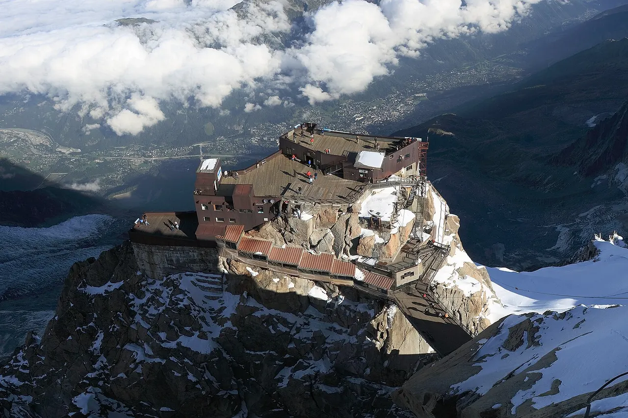 The lower platforms seen from the top of the Aiguille du Midi , France.