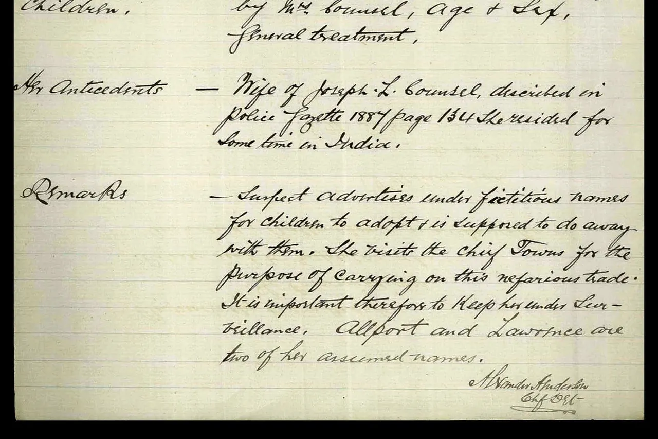 On 24 April 1889 Dunedin Police issued a sinister description of suspected baby farmer Mary Cecilia Counsel. As Police tried to hunt her down they described Mary as having “withered features” with “heavy eyelids” and added that she habitually dressed in black. In a climate where so-called baby farmers sometimes murdered their unwanted charges instead of arranging care for them, this description would have done nothing to reassure the general public. Nineteenth century New Zealand offered few options for mothers unable to keep their babies, and many turned to unofficial caregivers commonly known as baby farmers, women who took in children for money. The most infamous of these was Minnie Dean, from Winton in Southland, who having been convicted of child murder in 1895 was the only woman ever hanged in New Zealand. Ethel and Edith Winchester, 7 month old twins, had been taken in by Mary Counsel, who had answered an advertisement from a woman from St Clair in Dunedin. Mary was paid 14 pounds for their support, and told the woman that she had a home for the twins in Wellington or Auckland. Instead she returned two months later with a terminally ill Edith who died a few days later. When asked to return Ethel she claimed that she was with a Mrs McGregor but refused to give this woman’s address. Told she had to produce the child within 10 days she instead absconded sparking a nationwide search. Police were sure Ethel must be dead but in July Mary was found in Dunedin with the child. It is not known what Mary’s intention was but at least Ethel was still alive. What became of Ethel after this was not reported but Mary escaped conviction in this instance at least. Shown here is the Police report into Mary Counsel’s disappearance with Ethel Winchester. It was thought at the time that Mary had been working as a baby farmer ever since immigrating to New Zealand from India two years before. R24464218 www.archway.archives.govt.nz/ViewFullItem.do?code=24464218 For more information email Research.Archives@dia.govt.nz For updates on our On This Day series and news from Archives New Zealand, follow us on Twitter www.twitter.com/ArchivesNZ Material supplied by Archives New Zealand