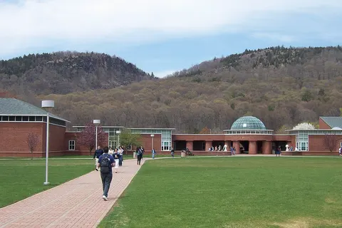 Quinnipiac University campus, Sleeping Giant in background. Taken by me, 26 Apr 2005.