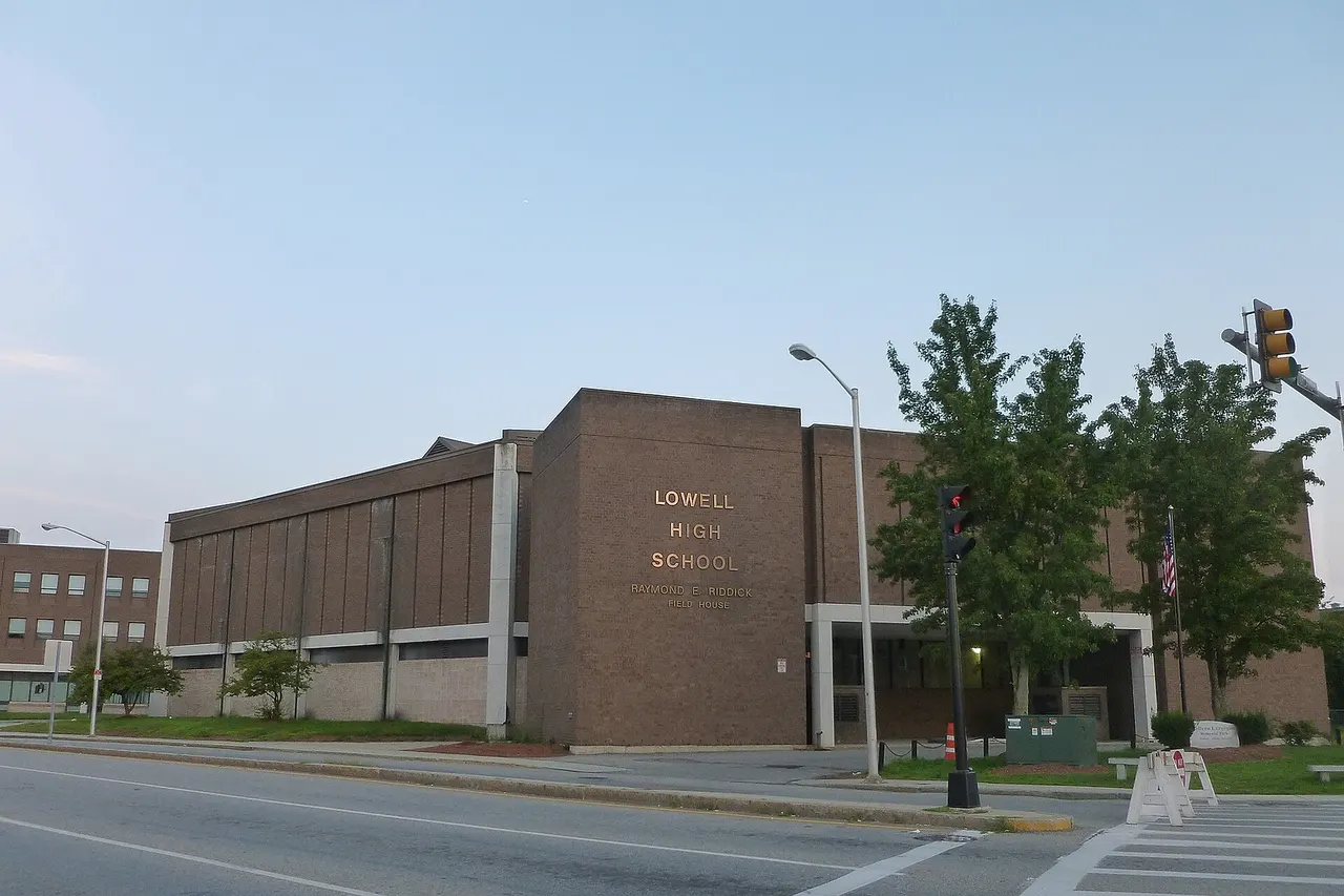 The Raymond E. Riddick field house of Lowell High School. Located at 50 Father Morissette Boulevard, Lowell, Massachusetts.