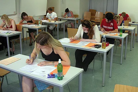 Students taking a test at the University of Vienna at the end of the summer term 2005 (Saturday, June 25, 2005).