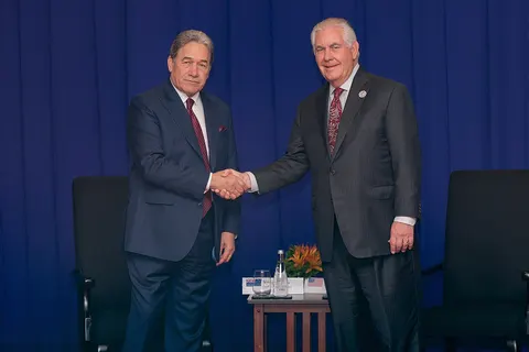 U.S. Secretary of State Rex Tillerson meets with Deputy Prime Minister and Foreign Minister Winston Peters on the margins of the ASEAN Summit in Manila, Philippines.