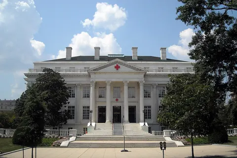 The American Red Cross National Headquarters at 17th and D Streets, NW in Washington, D.C. The building was constructed in 1915 and is an example of Beaux Arts architecture. It was declared a National Historic Landmark in 1965.