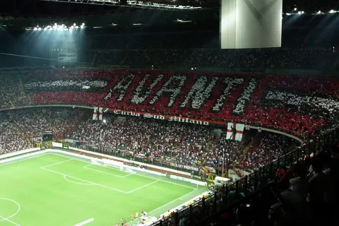 AC Milan fans choreography before the kick-off of the derby (AC Milan 0-4 Inter) , Serie A, 29 August 2009 at Giuseppe Meazza Stadium.