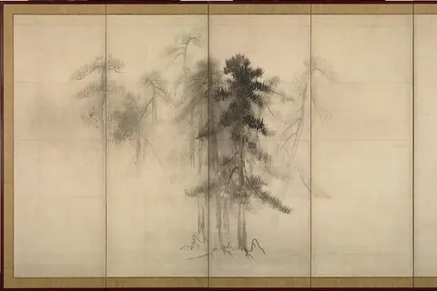 "Pine Trees" by Hasegawa Tōhaku (Japanese, 1539–1610). The painting has been designated as National Treasure in the paintings category .