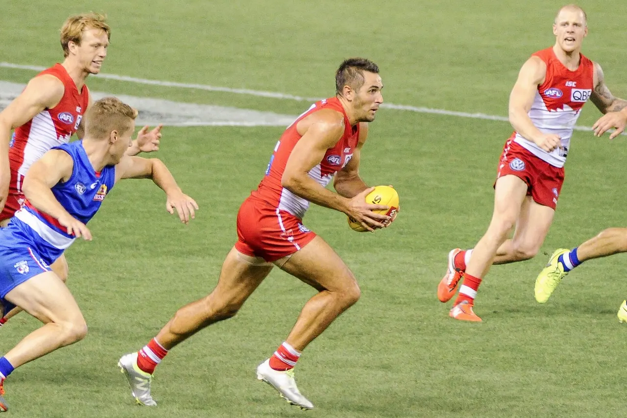Josh Kennedy clearance during the AFL round two match between the Western Bulldogs and Sydney on 31 March 2017 at the Etihad Stadium in Melbourne, Victoria.