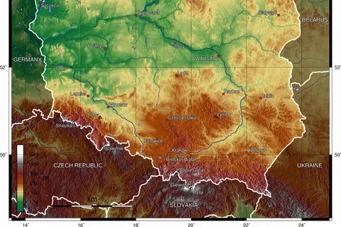 Topographic map of Poland