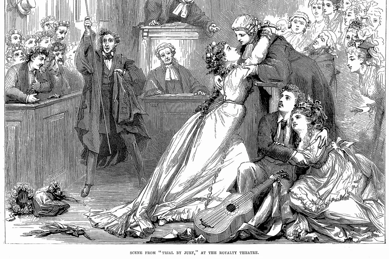 Engraving of Gilbert and Sullivan's Trial by Jury .