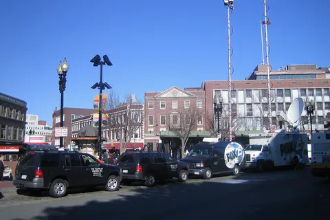 FOX news trucks Harvard Square 050429