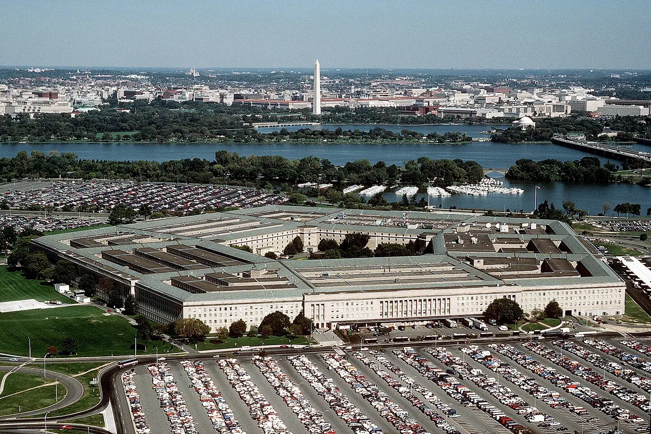 The Pentagon , looking northeast with the Potomac River and Washington Monument in the distance. The Tidal Basin is seen just below the Washington Monument. The marina which is visible is in Pentagon Lagoon, which is part of the Boundary Channel of the Potomac River. Trees border the Boundary Channel and exist both on the Virginia shoreline and on Columbia Island (an island in the Potomac River).
