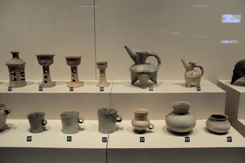 Dawenkou pottery, white earthenware, some of them slightly grey, red or yellow. Shandong Provincial Museum, Jinan