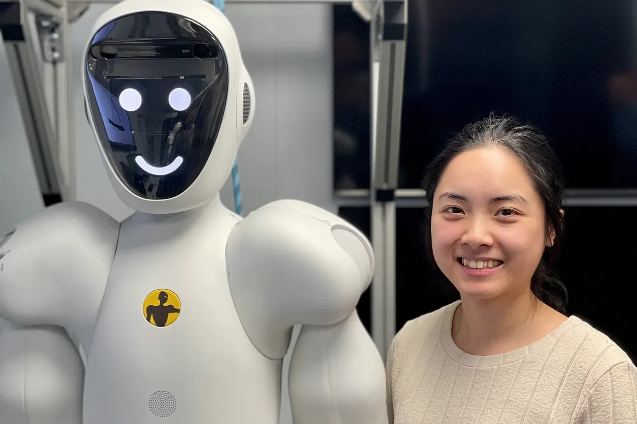 A Halodi Robotics' perception engineer with a humanoid collaborative robot used for security guarding in human environments (e.g., offices). A perception engineer uses the latest cutting-edge developments in computer vision and machine learning to allow the robot to understand its environment for navigation, manipulation, human-robot interaction, and other useful tasks. The Halodi Robotics platform allows robotics researchers to be focused on developing new algorithms and solutions without having to build a platform first. The close-to-direct drive transmission technology in the robot allows for easy interactions with the real world using Direct Force Control. The robot has been designed from the ground up to facilitate the lowest simulation gap possible to ease machine learning development, testing and deployment. A Unity™ simulation environment enables next-generation robotic simulation, taking advantage of tools previously not available to roboticists.