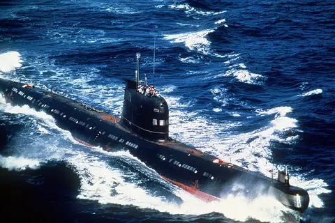 A Soviet-built Cuban Foxtrot Class patrol submarine underway.