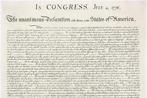 This is a high-resolution image of the United States Declaration of Independence ( article - text ). This image is a version of the 1823 William Stone facsimile — Stone may well have used a wet pressing process (that removed ink from the original document onto a contact sheet for the purpose of making the engraving).