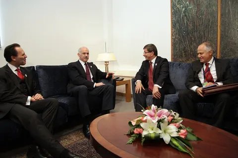 Prime Minister of Greece George Papandreou and Turkish Foreign Minister Ahmet Davutoğlu in Greece. December 2, 2009.