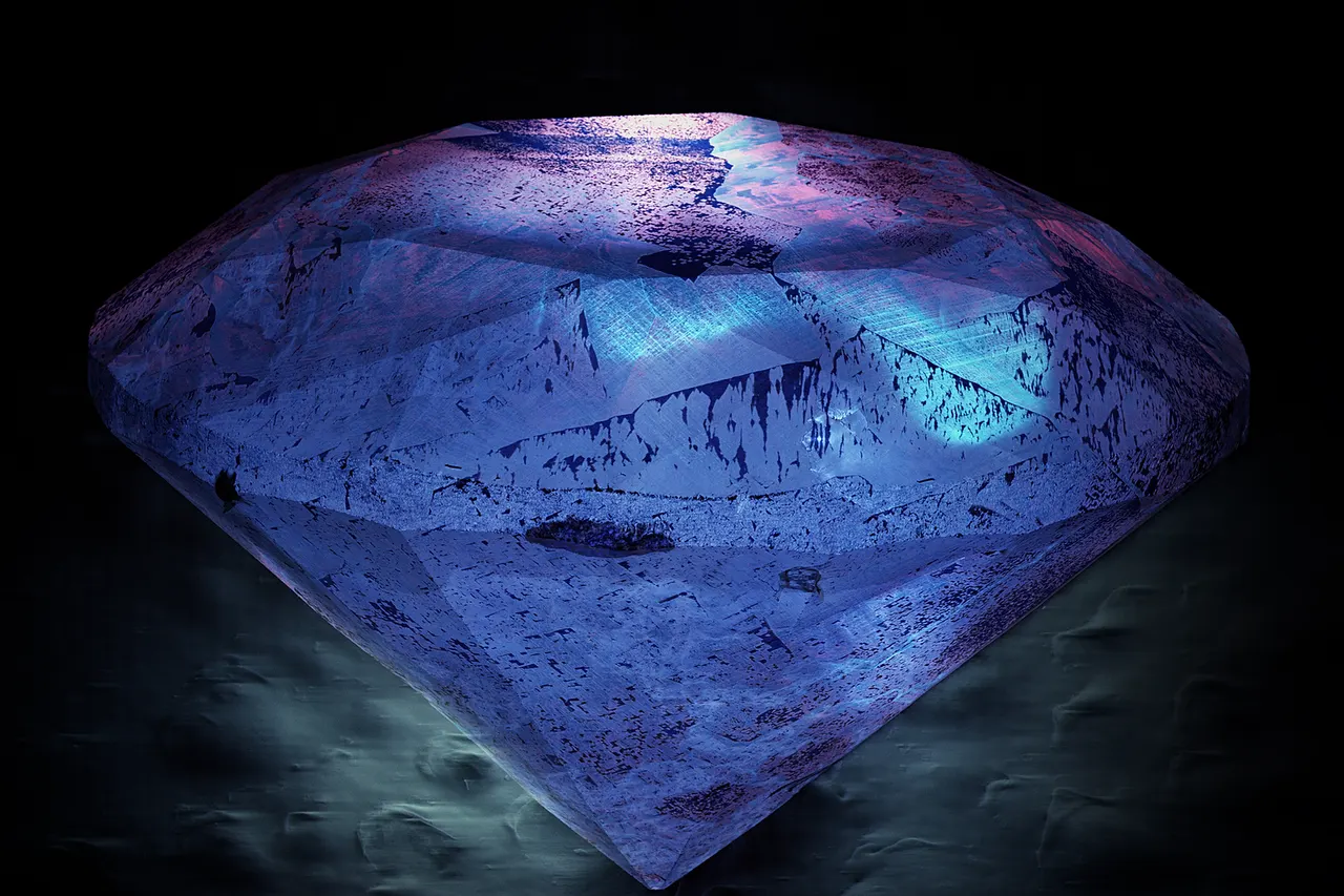 Cathodoluminescence image of a diamond. SEM TESCAN MIRA3. Field of view = 3,45 mm