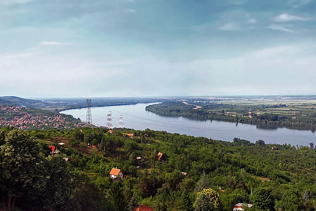 Panoramic image of Danube pictured in Ritopek , suburb of Belgrade , Serbia.