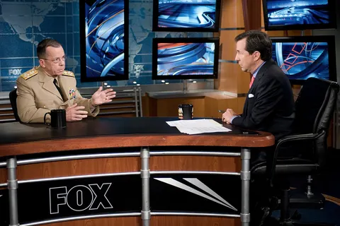 WASHINGTON (July 20, 2008) Adm. Mike Mullen, chairman of the Joint Chiefs of Staff, is interviewed by Chris Wallace host of Fox News Sunday. (U.S. Navy photo by Mass Communication Specialist 1st Class Chad J. McNeeley/Released)