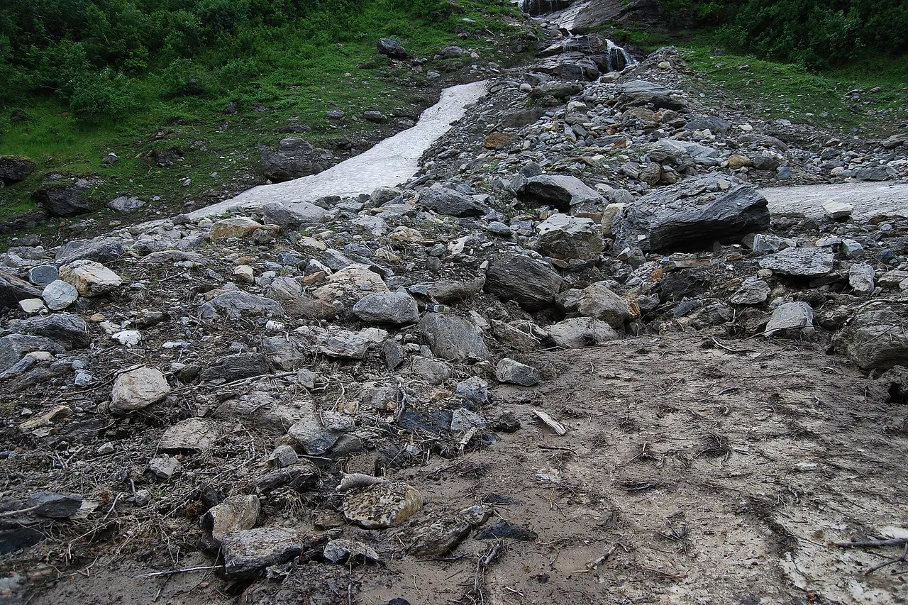 Sedimentary rock till after avalanche in Målselvfjorden, Målselv municipitaly, Norway