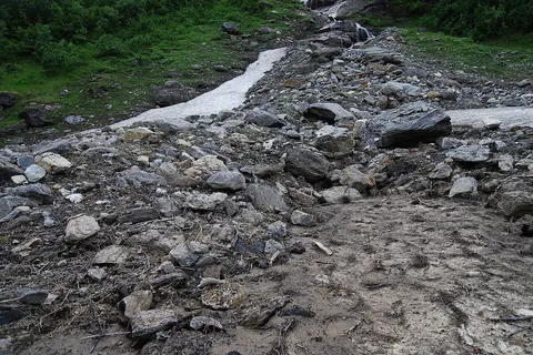 Sedimentary rock till after avalanche in Målselvfjorden, Målselv municipitaly, Norway