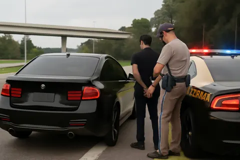 Grounded editorial scene illustrating Florida Highway Patrol released dashcam footage showing a high-speed pursuit following a street takeover that blocked Interstate 75 in Hillsborough County.