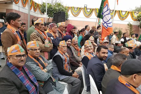 Dr Nirmal Singh at the New Delhi BJP HQ along with other senior leaders of J&K BJP during the celebrations of the Election of J P Nadda as National President of BJP on 20 Jan 2020