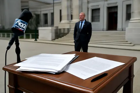 Grounded editorial scene illustrating Democratic Senator Tim Kaine alleges that U.S. military strikes on vessels targeting drug traffickers have resulted in deaths of non-involved individuals, prompting calls for a halt to the operations.