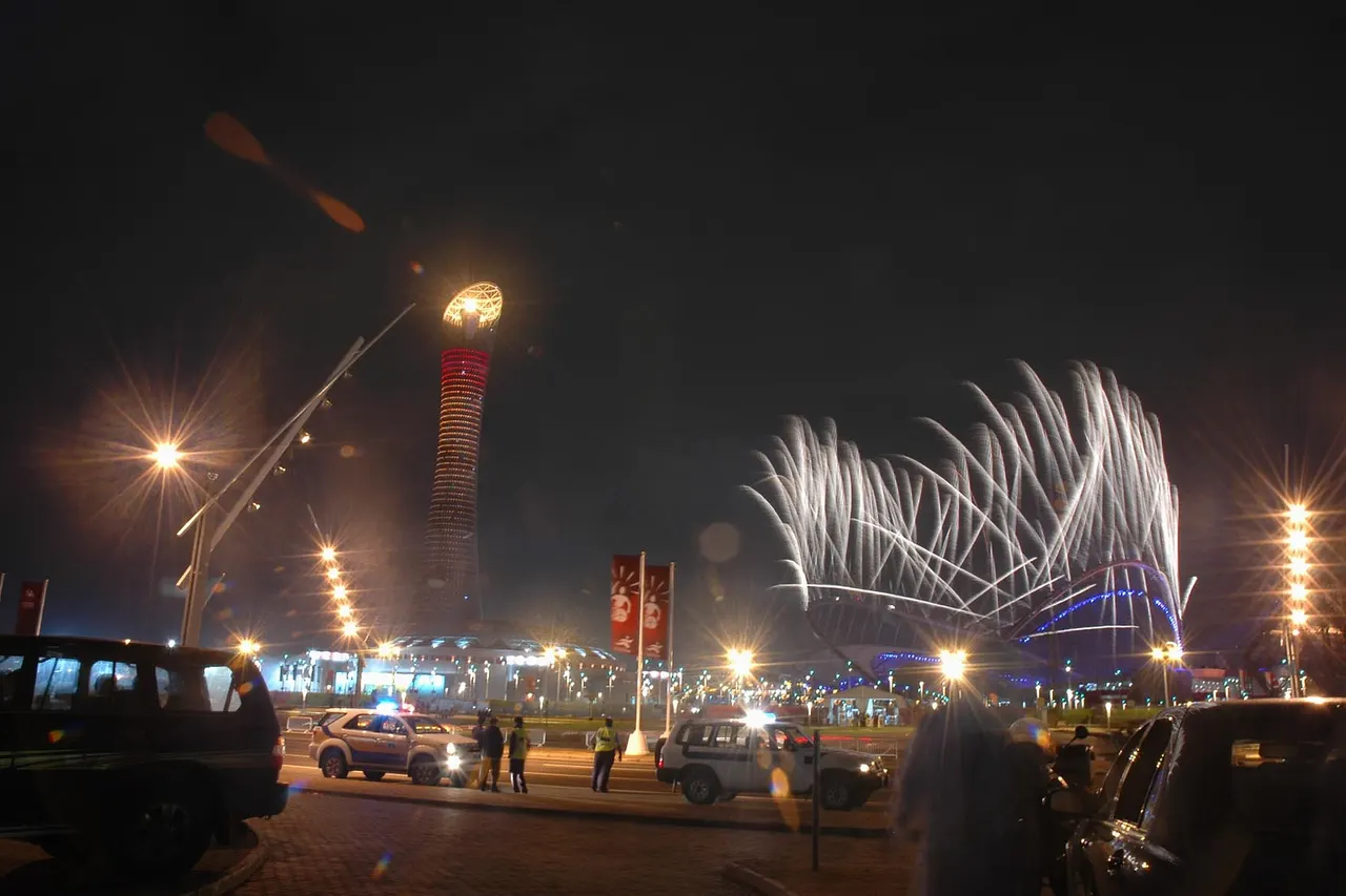 Fireworks from the opening ceremony of the 2006 Asian Games at Doha
