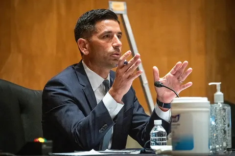 Washington D.C. (August 6, 2020) Acting Homeland Security Secretary Chad Wolf testifies in front of the Homeland Security and Governmental Affairs Committee.