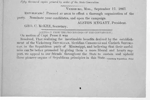 Platform adopted by the Republican party of Mississippi, in convention assembled, in the City of Jackson, September 10th and 11th, 1867