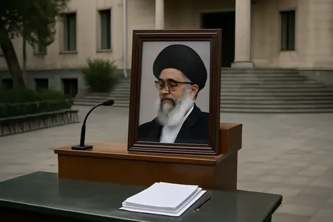 Grounded editorial scene illustrating Rival factions in Iran invoke Mojtaba Khamenei’s authority amid uncertainty about his active governance, fueling political conflicts and resignations.