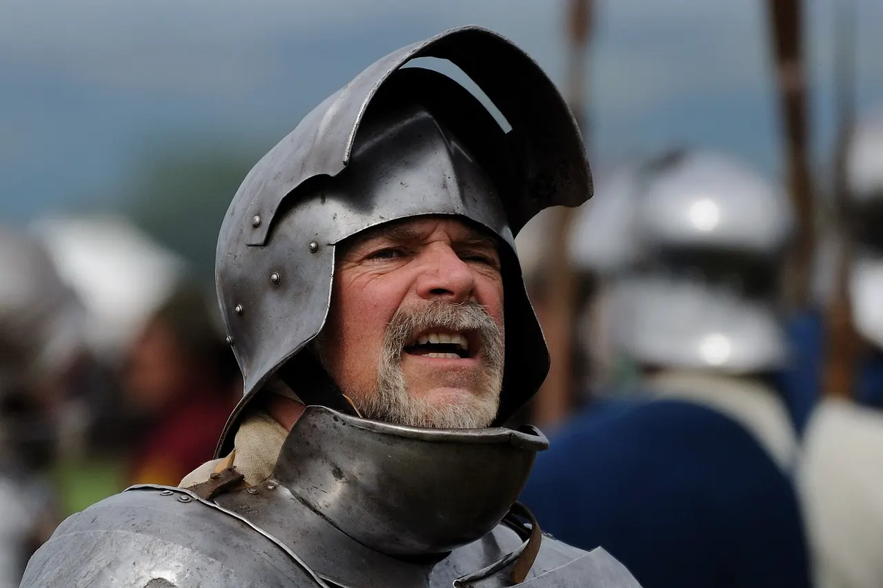 David Cadle, the Knight, in a re-enactment of the Battle of Tewkesbury. The battle took place on 4 May 1471 and was one of the decisive battles of the Wars of the Roses. The forces loyal to the House of Lancaster were completely defeated by those of the rival House of York under their monarch, King Edward IV.