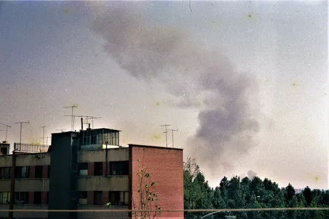 Iraqi forces attacked many locations including Tehran on Monday September 22, 1980. Around 14:15 explosions were heard from Mehrabad airport in Tehran. The picture was taken a few minutes after the explosions from north-west of the airport from a distance of about 7 kilometers (4.3 miles).