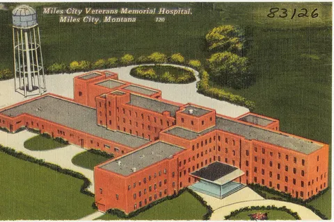 Title: Miles City Veterans Memorial Hospital, Miles City, Montana Subjects: Hospitals Places: Montana > Custer (county) > Miles City Notes: Title from item. Extent: 1 print (postcard) : linen texture, color ; 3 1/2 x 5 1/2 in. Accession #: 06_10_015291