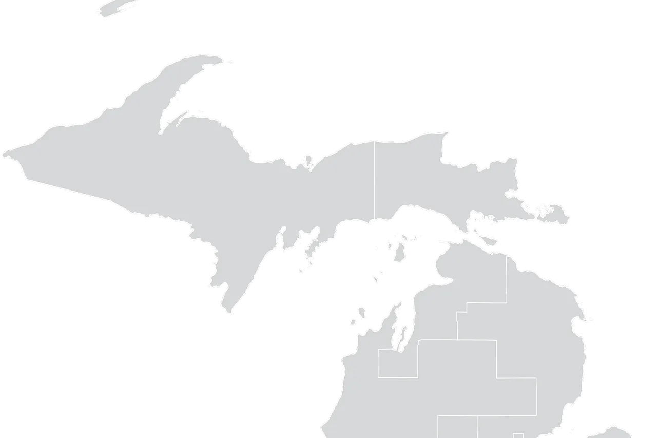 An outline of Michigan's 8th Senate district, created using public data on QGIS. These district boundaries were drawn after the 2010 census and will be redrawn following the 2020 census.