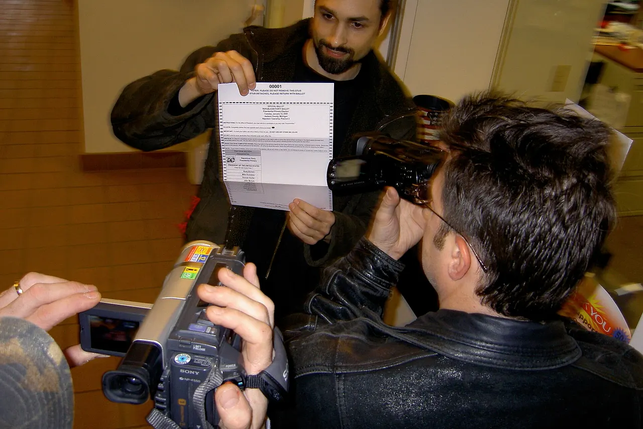 Voter displays a 2008 Michigan Republican Party primary ballot