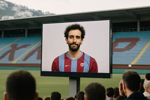 Grounded editorial scene illustrating Egyptian football star Mohamed Salah has sent his first message to fans of Turkish club Trabzonspor.