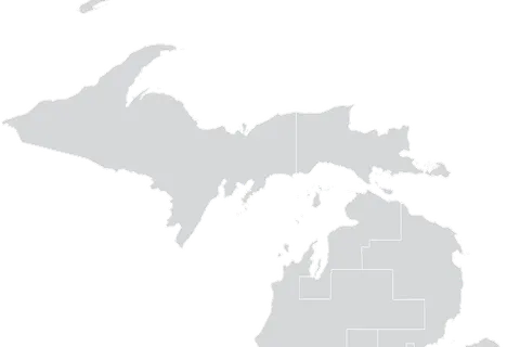 An outline of Michigan's 5th Senate district, created using public data on QGIS. These district boundaries were drawn after the 2010 census and will be redrawn following the 2020 census.