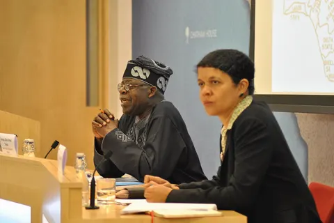 Asiwaju Bola Ahmed Tinubu and Chi Onwurah MP.