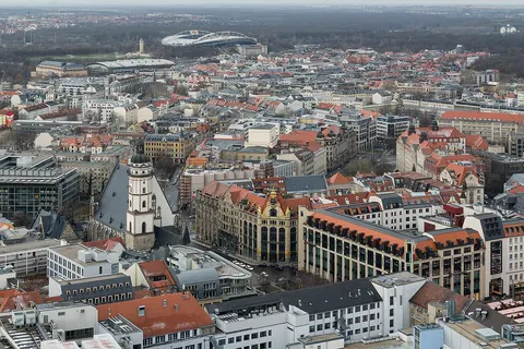 View over inner city of Leipzig with Thomaskirche